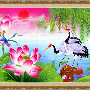 File of Pink Lotus and Flamingo Landscape Paintings - DT041