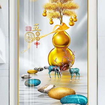 New Chinese-style gourd Wufu Linmen stone to run the entrance decorative painting