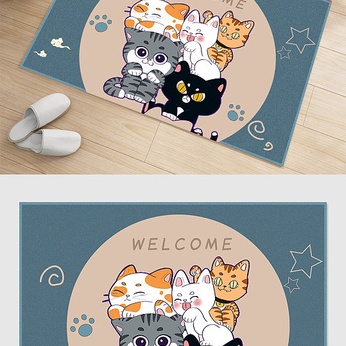 Blue kitten cartoon carpet