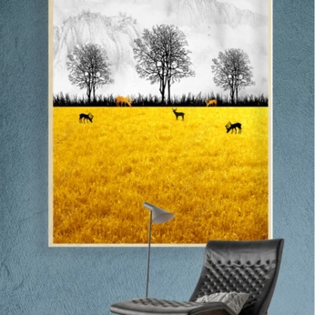 Deer landscape picture file on golden meadow - HG154