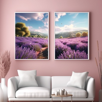Blue sky lavender close-up flower sea photography living room decorative painting