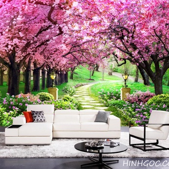 Cherry blossom walkway landscape mural file - DT005