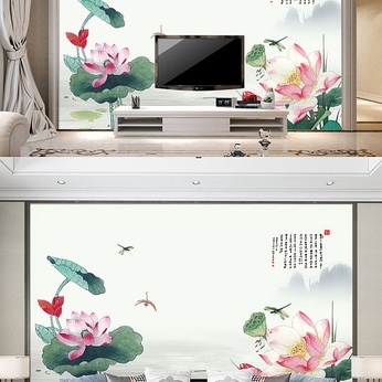 Classical Chinese Lotus Embossed Decorative Painting Background Wall