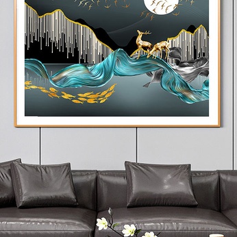 Gold Line Elk Art Landscape Decorative Painting