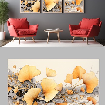 Abstract Line Ginkgo Leaf Interior Decoration Painting