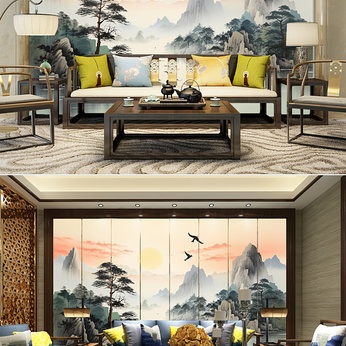 New Chinese-style welcome pine landscape painting decorative painting TV background wall