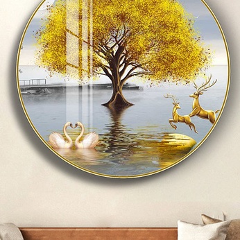 Elk Fortune Tree Swan Round Decorative Painting