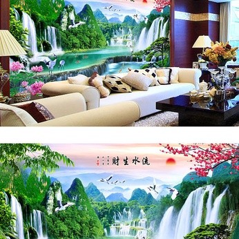 Flowing Wealth Landscape Painting Plum Blossom Living Room Background Wall