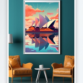 Sydney Opera House Flat Collage Foreign City Landmark Decorative Painting