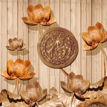 File of 3D Carved Wooden Lotus Paintings - S030