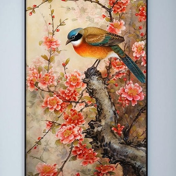 Chinese decorative painting with a canary red floral pen