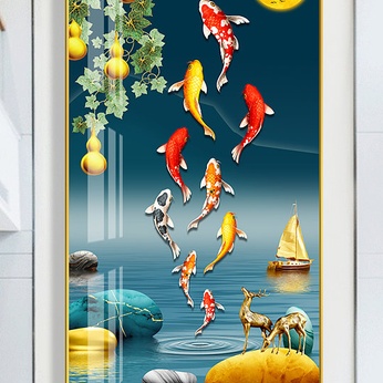 Light Luxury Nine Fish Figure Year-round Fish Elk Landscape Decorative Painting