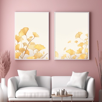 Watercolor-style ginkgo leaf interior classic decorative painting