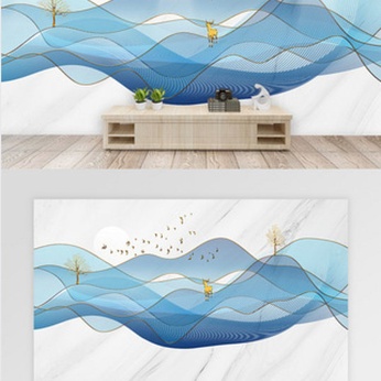 Modern Simple Abstract Line Art Landscape Marble TV Background Wall