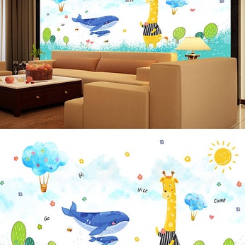 Kids Cartoon Giraffe Background Wall