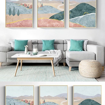 Abstract small fresh living room triptych