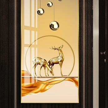 Light Luxury Gold Foil Decorative Painting Abstract Nordic Hanging Painting Elk Material Entrance Painting