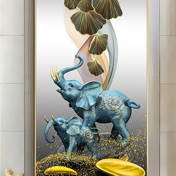 Modern Light Luxury Entrance Decorative Painting Elephant Jixiang Ruyi Apricot Leaf