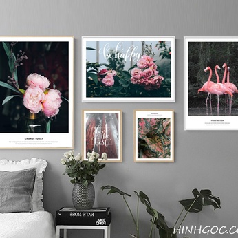 FIle painting set of 5 paintings combining flamingo and nature - HG508