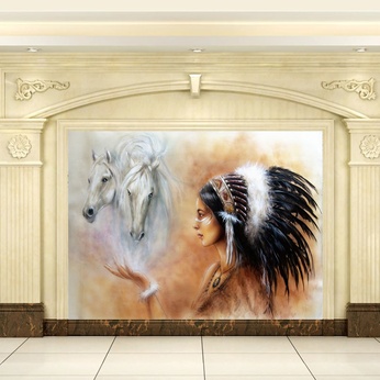 Aboriginal and White Horse Oil Painting File - HG183