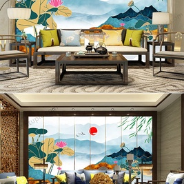 Creative Lotus landscape background wall