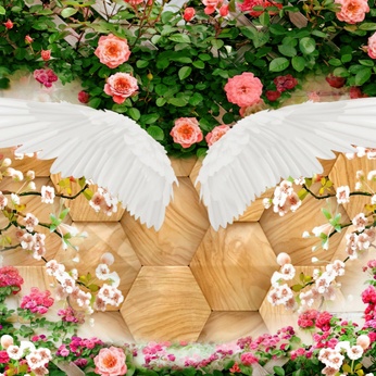 Picture file of climbing flower wall and angel wings - DT028