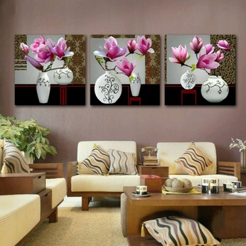 File picture set of 3 purple magnolia vases - BH011