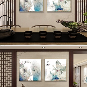 New Luxury Chinese Zen Elegant Ink Lotus Decorative Painting