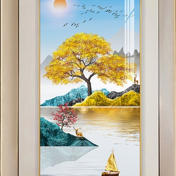 Decorative painting at the entrance of the house New Chinese style golden mountain elk fortune tree