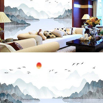 Birds Ink Landscape Painting Background Wall