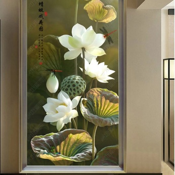 Hand-painted white lotus painting file - S001