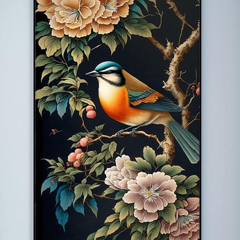 Kingfisher Peony Flower Pencil Chinese Decorative Painting