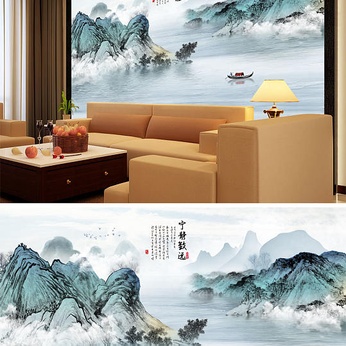 Inked mountains, mountains, boats, tranquility, rivers, background walls