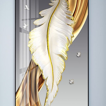 Abstract Ribbon Gold Feather Decorative Painting