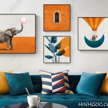 Decorative painting file combining elephant and modern orange color - HG407