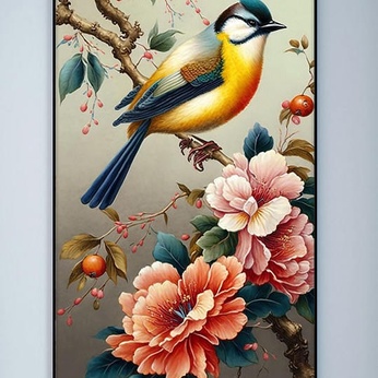 Kingfisher Red Peony Flower Pencil Chinese Decorative Painting