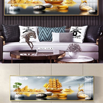 Gold sailboat smooth sailing elk fortune deer crystal painting