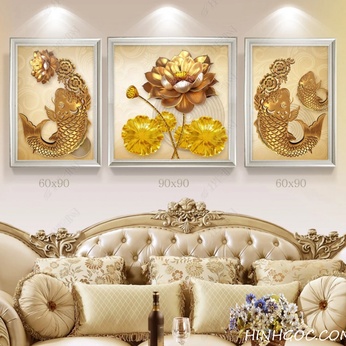 Classic gold carp lotus painting file - OP17296434