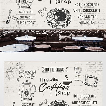 European and American hand-painted coffee shop background wall