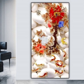 3D Peony and Nine Fish Painting File - S024