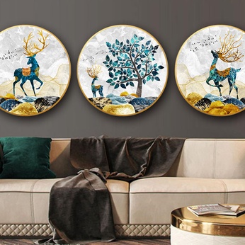 File set of 3 modern abstract circular paintings - HQ-527-529