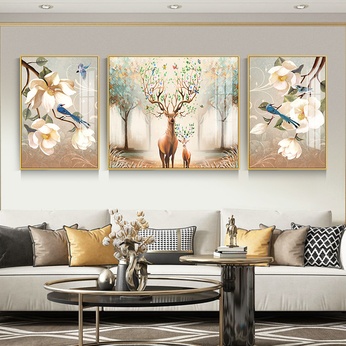 Flower and Bird Deer Oil Painting File - HG30004