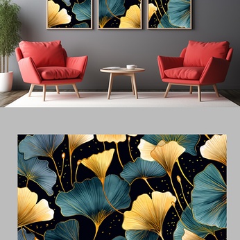 Green Gold European Metallic Ginkgo Leaf Decorative Painting