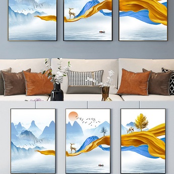 Simple New Chinese Style Golden Landscape Painting Decorative Painting