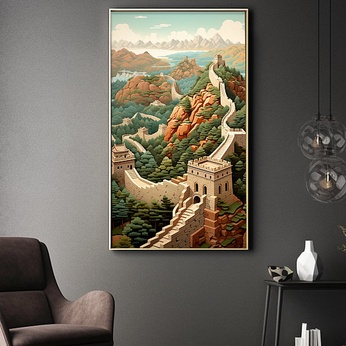 Fashion Chinese Great Wall Beijing Great Wall Paper-cut Style Illustration Decorative Painting