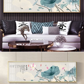 New Chinese Modern Simple Ink Hand Painted Lotus Bedside Decorative Painting