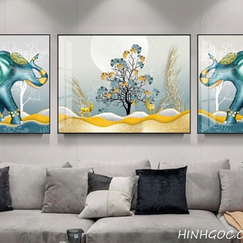 Art File of Elephant and Deer with Ginkgo Leaves - HQ-014