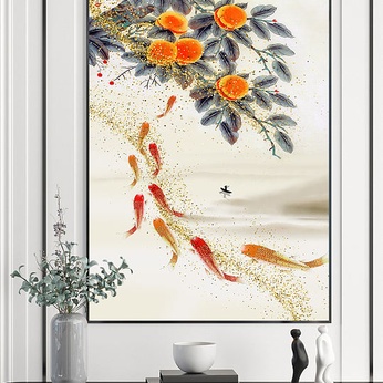 Nine Fish Persimmon Persimmon Ruyi Decorative Painting