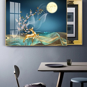 Modern Light Luxury Blue Background Elk Line Electric Meter Box Painting
