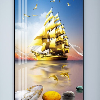 A sailing smooth golden sailboat decorative painting entrance